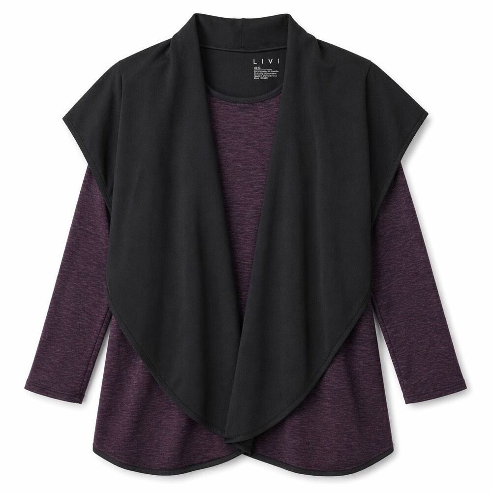 LIVI Scuba Jacket Open Front Drape Plus 26/28 Purple Casual Chic